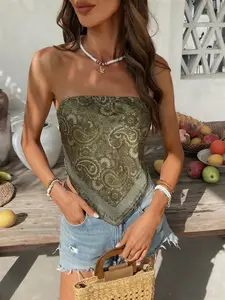 Ethnic Vacation Style Cashew Flower Bustier Triangle Backless Top, Elegant Sleeveless Top, Trendy Women's Clothing, Perfect for Holidays and Special Occasions