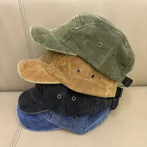 Vintage Corduroy Baseball Cap - Adjustable Snapback, Breathable & Washed Texture, Olive Green, Khaki, Navy Blue, Dark Blue - Unisex Streetwear Style for Men & Women, Casual Headwear, Classic Cap Design, Durable Headgear