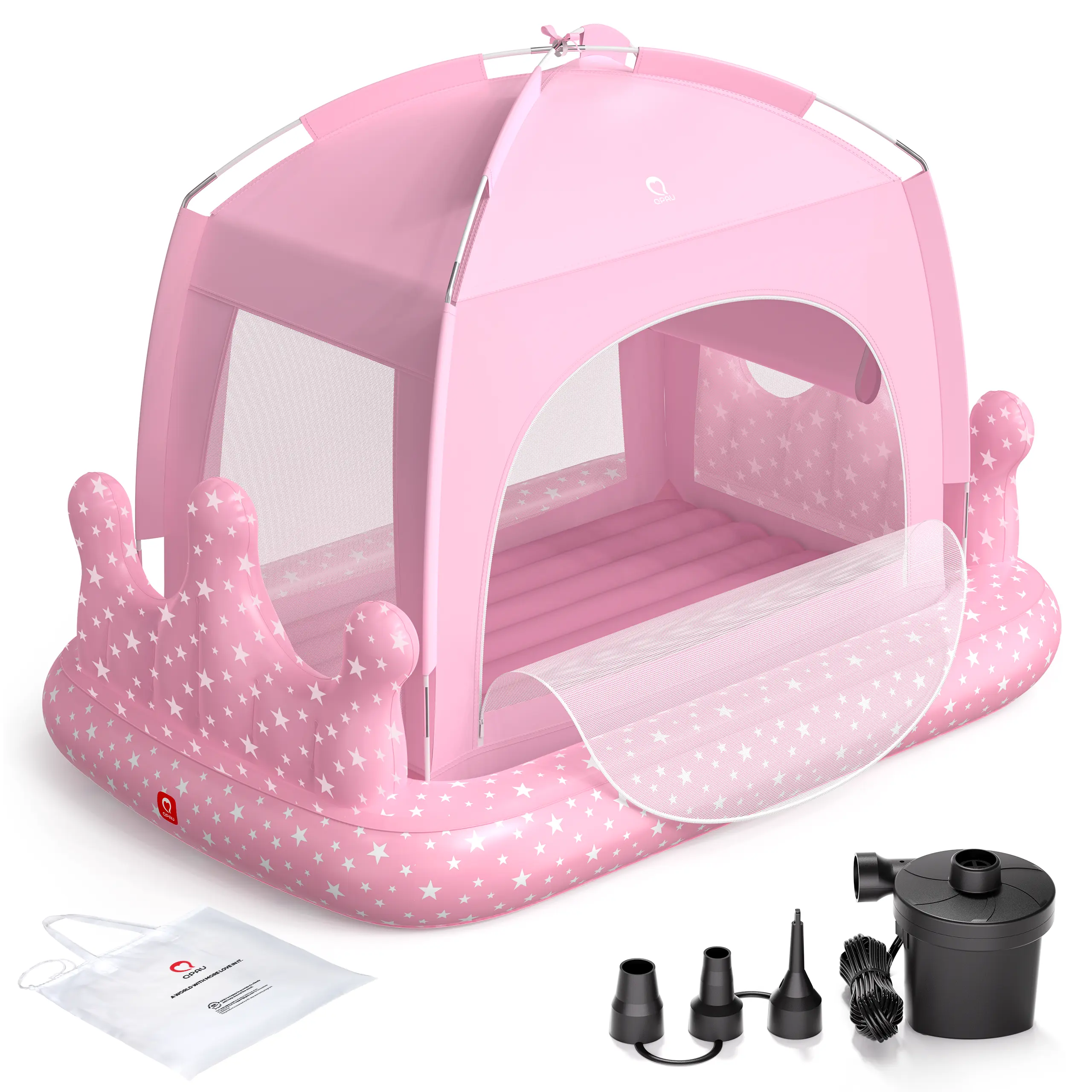 QPAU Princess Inflatable Toddler Bed with Tent, Blow Up Toddler Travel Bed with Sides, Portable Kids Air Mattress as Birthday Gifts for Girls, Ideal for Home, Grandma’s, Camping & Sleepovers – Includes Electric Pump summerwins