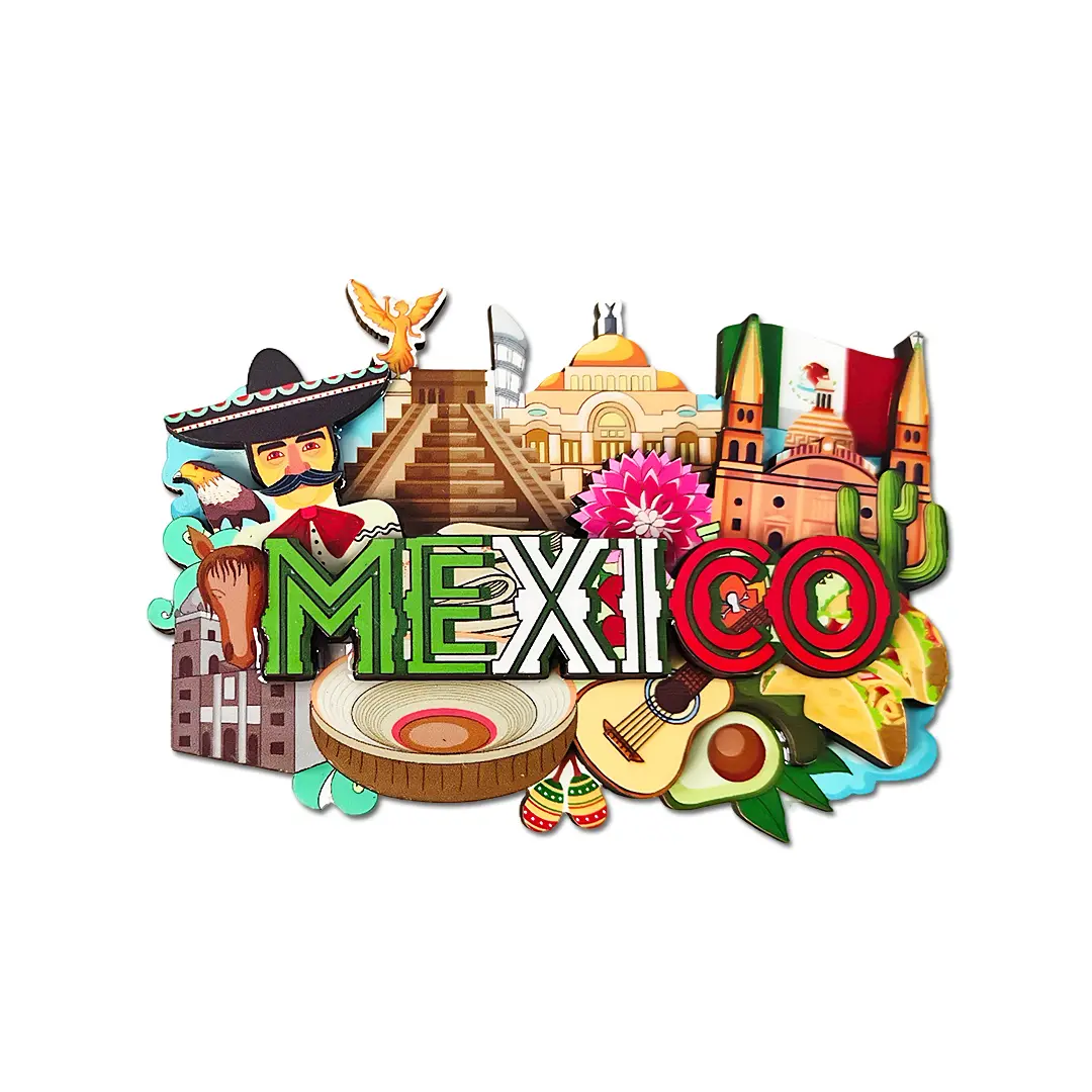 Mexican fridge magnet souvenir gift; Mayan pyramid, angel sculpture, Mexican sombrero, Mexican gift suitable for indoor decoration – kitchen, office, cabinet; personalized fridge magnet decoration series