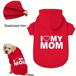Cozy & Stylish "I Love My Mom" Red Dog Hoodie - Warm Winter Pet Sweater with Elastic Hem, Perfect for Small to Large Breeds, Machine Washable, Dog Sweater