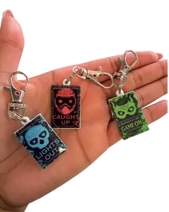 Mini Book Charms, Lights Out, Caught Up, Game On, Navessa Allen Mini Book Charms Keychain Bag Pendant Keychain Parking Key