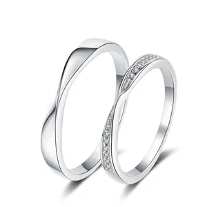 Unisex Adjustable Size Solid Silver Plain Moissanite Band Couple Set - Engagement Promise Rings, Engagement Gift Ideas for Couples  engagement ring mozanitemoissanite rings rings for women promise rings gf a ma manieretoe rings