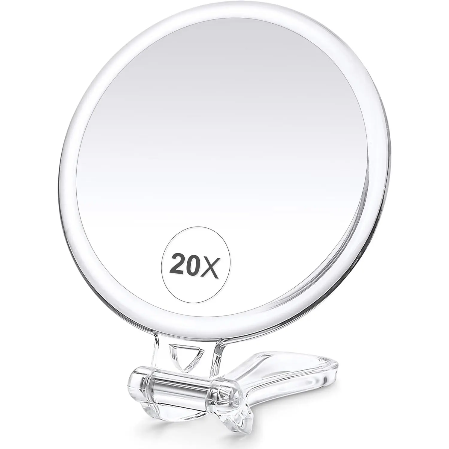 Double-Sided 1X/20X Magnifying Home Mirror, 5 in Round Portable Folding Travel Hand Mirror with Handle for Bathroom Tabletop Mount Makeup Use, Portable Folding Mirror, Travel Hand Mirrors