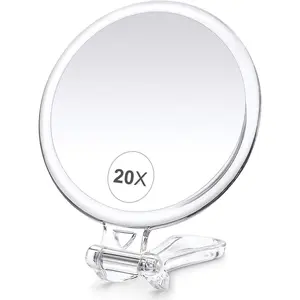 20X Magnifying Home Mirror, Round 5'' Handle for Travel, Doule-Sided 1X/20X, Foldale Makeup Mirror, Taletop Mount