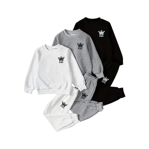 #falloutfits  6-piece boy spring, autumn and winter trend leisure sports suit boy letter printed long sleeve pullover sweater jogging pants suit is suitable for 3-14 years old.