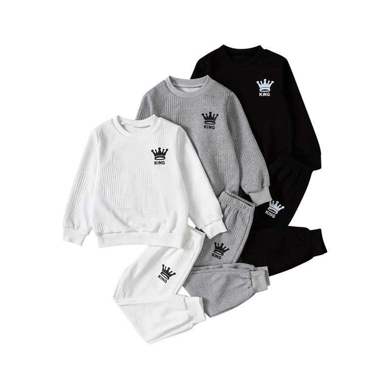 6-Piece Boys' Sweatshirt Set with Letter Print Long-Sleeve Pullover Sweatshirt and Joggers, Ages 3-14