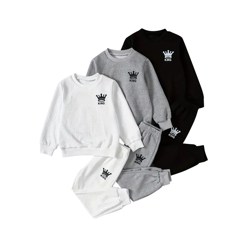 6-Piece Boys' Sweatshirt Set with Letter Print Long-Sleeve Pullover Sweatshirt and Joggers, Ages 3-14