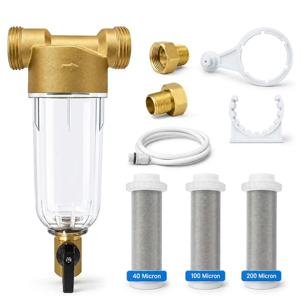 Heliwoo Reusable Spin Down Sediment Pre-Filter, 40/100/200 Micron Whole House Backwash Unit for City & Well Water, 1" MNPT 3/4" FNPT/MNPT Connections