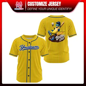 Lover Art Design PinStripe Baseball Jersey, Yellow Royal Pinstripe, Custom Jersey, Express Delivery, Team Wear for Game Day Casual Outfits
