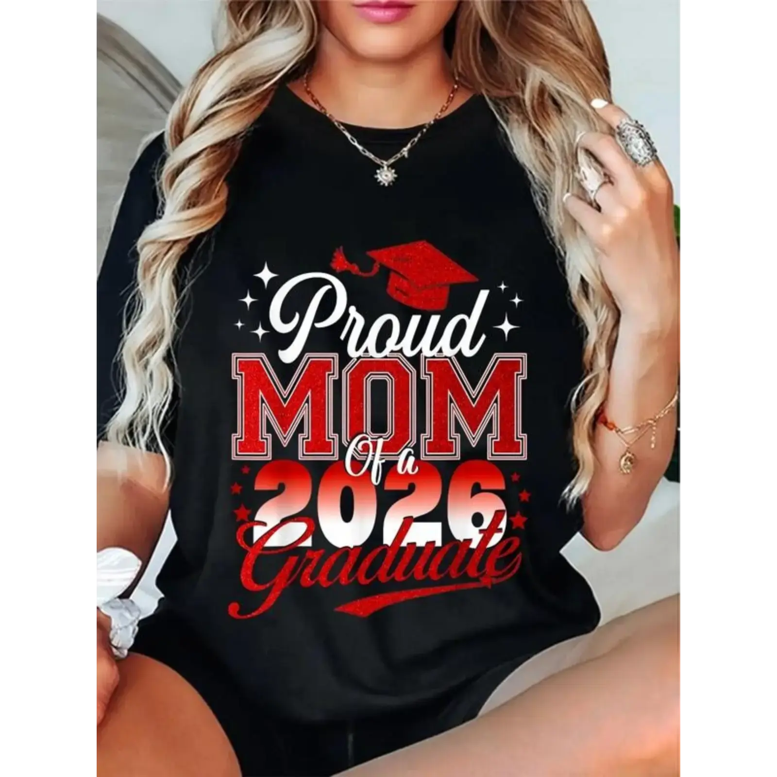 Unisex 100% Cotton Short Sleeve Graphic Tee & Casual Pants Set - Senior Mom 2026 Graduation, Photorealistic Digital Transfers, Comfortable, Durable, Casual Beach Anniversary Men's Tops Clothes, Shortsleeve, Fabric, Fit, Tshirt