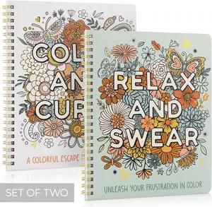 Beautiful Coloring Book Set of 2 for Adult Relaxation Funny Floral Designs Stress Relieving Gift for Women Relax and Swear