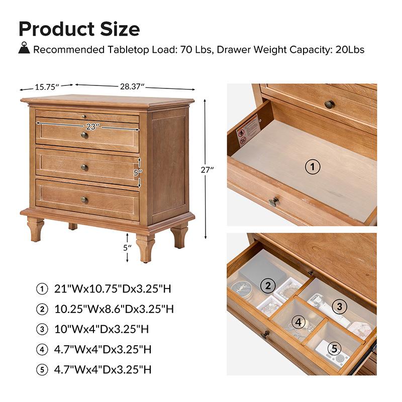 Hulala Lionel 3 Drawer Nightstand with Charging Station