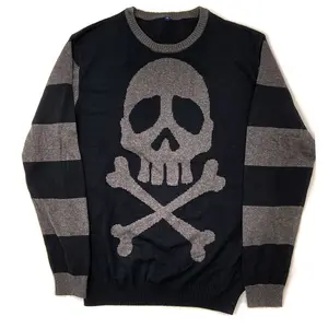 Harlock Skull Grey Striped Sweater Knitwear Long Sleeve 