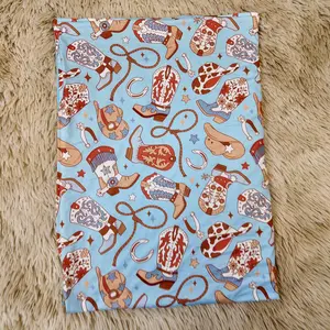 Light blue boots hat printed western baby kids minky blankets