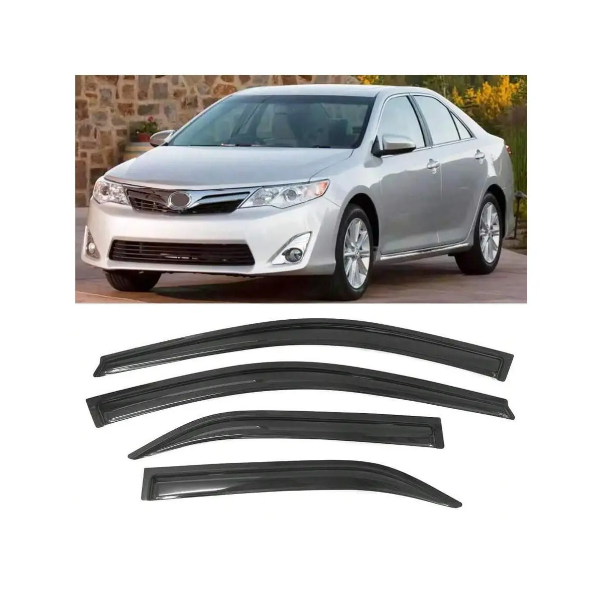 4PCS Window Visor For 2012-2014 Toyota Camry, Acrylic Black Unpainted Sun Rain Shade Guard Wind Vent Air Deflector By 4PCS, 2013