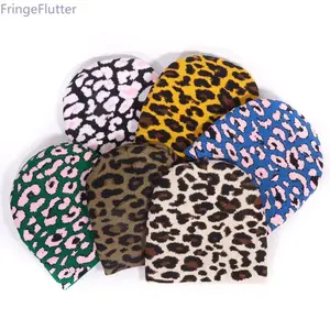 Women's & Men's Leopard Print Knit Beanie - Thick, Warm, Stretchy Winter Jacquard Skull Cap, Sports & Outdoor Protective Gear for Ski, Daily Cold Weather Wear