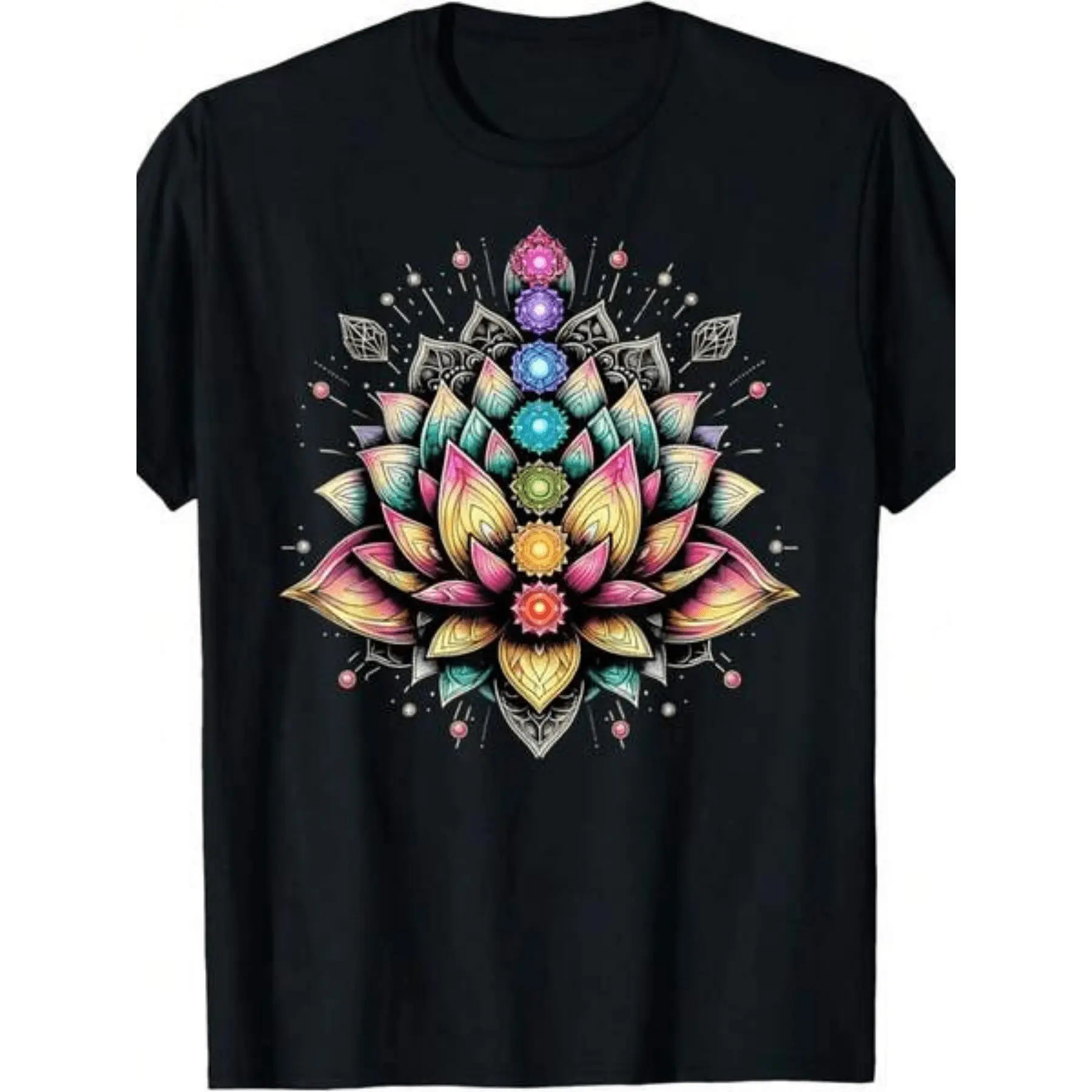 Chakra for Lotus Flower Spiritual Yoga Lover TShirt Comfortable Graphic Print Shirt All-Season for Everyday & Outdoor Activities, PLUS SIZE