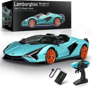 MIEBELY Lamborghini Sián Roadster True Replica RC Stunt Car, 1:12 Scale 7.4V 900mAh 12Km/h LED Off-Road RC Truck with Detachable Remote, Functional Lights, Included Cells, for Adults & Boys Birthday Gift (Blue)