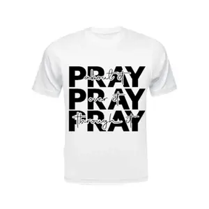 Pray Screen Print Transfers - Personalized T-Shirt for Men, White Fabric with Black Text Design