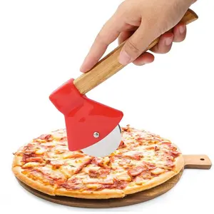 Funny & Cool Axe Pizza Cutter - Unique Men Dad Tool With Steel Сircular Saw, Plastic Cover for Wheel Blade Knife & Bamboo Handle - Cute Kitchen Gadgets Nonstick Stuff Slicer Accessories