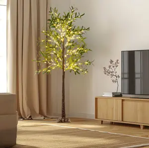 5.9ft Artificial Olive Tree with Warm White LED Lights, Realistic Olive Branch Design, Perfect for Living Room, Bedroom, Entryway, Weddings, and Holiday Decor