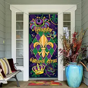 2D Flat Door Banner 1pc, Mardi Gras Door Cover, New Orleans Carnival Front Door Decor, Hanging Welcome Banner, Masquerade Party Backdrop