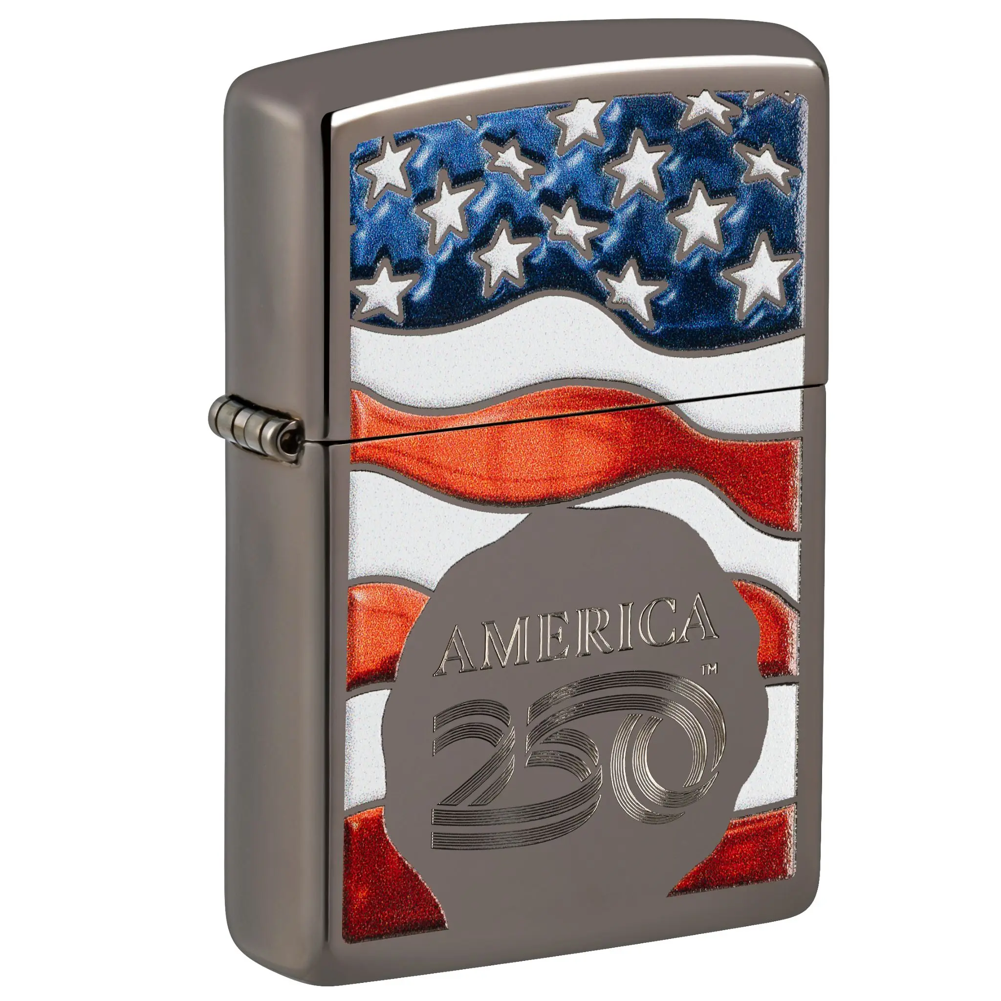 Zippo America250 Flag Design Black Ice Pocket Lighter - Made in USA