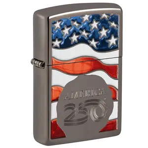 Zippo America250 Flag Design Black Ice Pocket Lighter - Made in USA