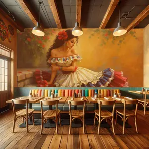Vibrant Mexican Woman Peel and Stick Wall Mural - Traditional Dress Art for Latin Restaurants, Cultural Boutiques, Airbnb & Festival Decor