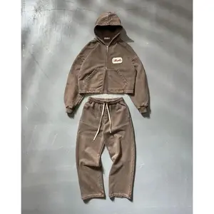 American street solid color casual wear cotton comfortable sportswear sweatshirt men two-piece Harajuku jogging pants