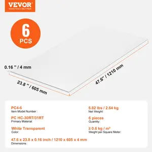 VEVOR 6 Pack Polycarbonate Greenhouse Panels, 2' X 4' X 0.16'' Roof Panels Sheets, Waterproof UV Protected Corrugated Plastic Roofing, Impact Resistance Clear Roofing Sheets for Greenhouse/Garden