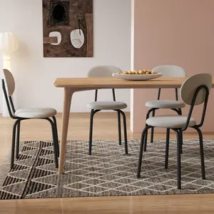 Set of 4 Mid-Century Dining Chairs with Padded Upholstery and Sturdy Metal Frame Comfortable Kitchen Seating with Cushions Beige Fast Easy Assembly Stylish Breathable Fabric Plush Comfort