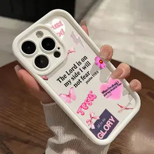 Pink Heart-Ribbon Bow Pattern TPU Phone Case for iPhone 17 16 15 14 Pro Max 13 12 11 XR XS Plus E Shockproof Drop Protection Rugged Durable Silicone Cover Cellphone Protective Smartphone Casing