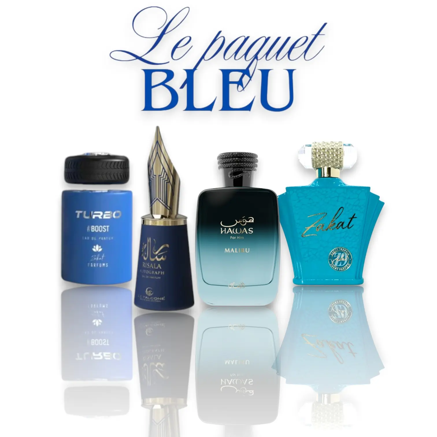 Unisex Eau De Parfum Fragrance Discovery Set - Le Paquet Bleu, Turbo Boost, Risala Autograph, Hawas Malibu, Z 9, Aromatic Citrusy-Floral & Sweet-Wood Notes, Elegant Scent, Perfume for Sale