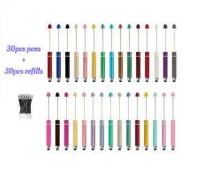 30pcs stylus pens+30pcs refills mixed color DIY touch screen multifunctional pen, handwriting pen 2-in-1 bead pen, suitable for tablet computer learning, daily office work, and as holiday gifts