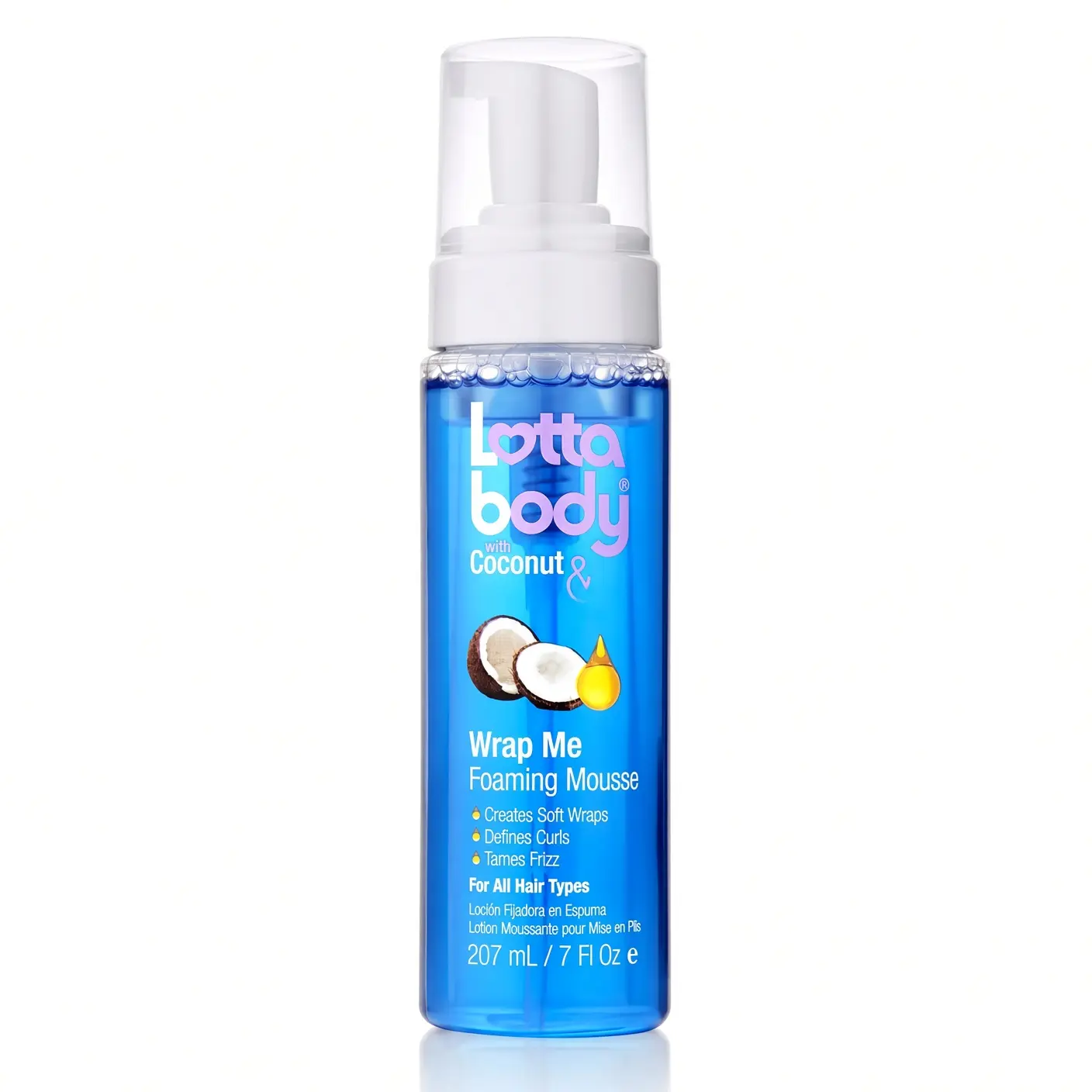 Lottabody Coconut Oil & Shea Wrap Me Foaming Curl Mousse (7 Fl Oz) - Unisex Curly Haircare, Moisturizer, Anti-Frizz Mousse & Gel, Soft Wrap, Curl Definition, Creamy Texture Creamy Curl Mousse Curly Hair Product