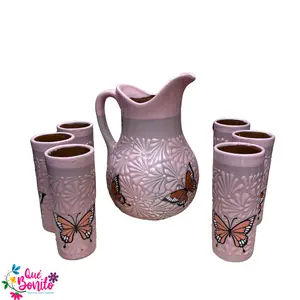Pitcher with Six Cups Led Free Handcrafted Each Set is Very Unique