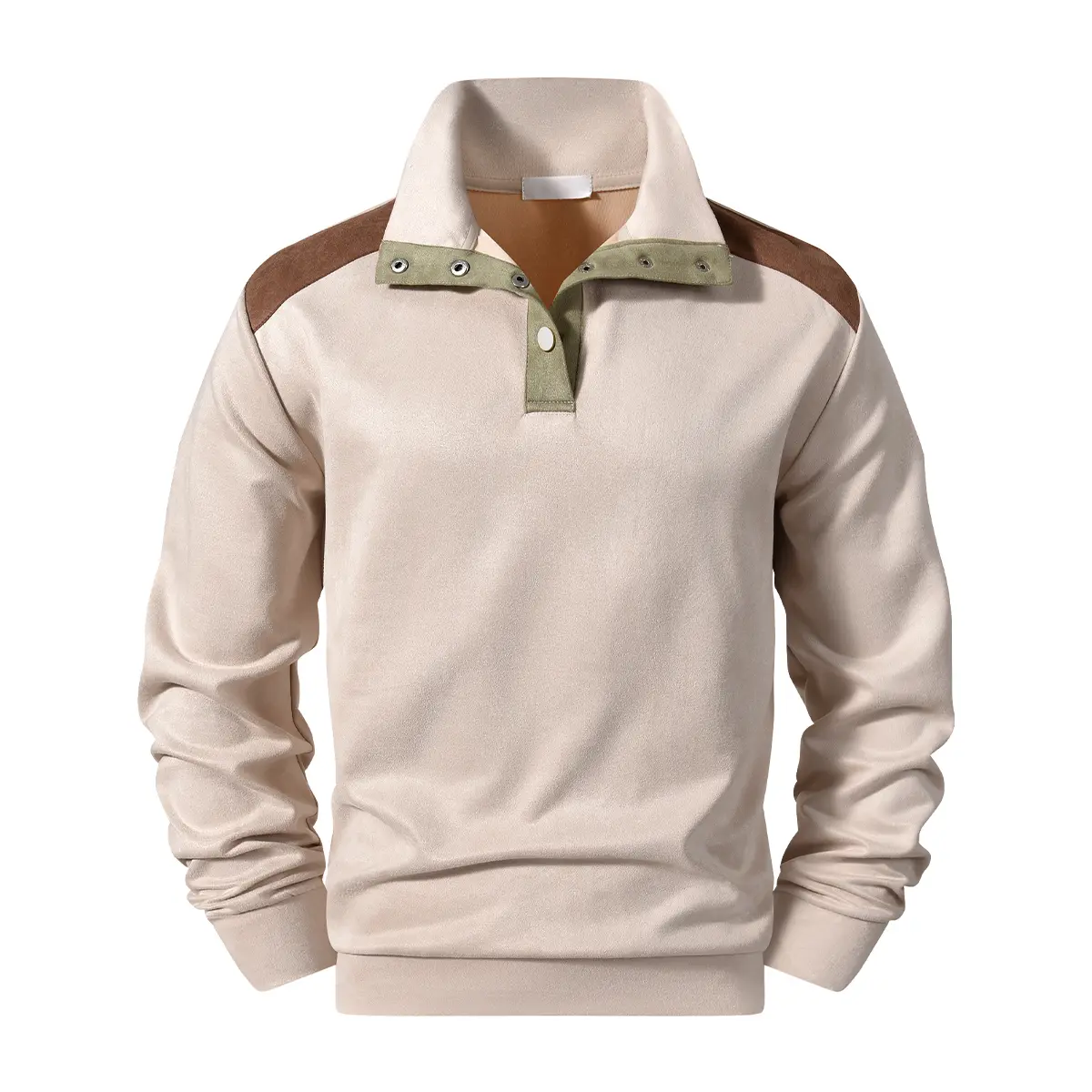 Men's Casual Fashion Color Block Shirt with a Spliced Panel, Longsleeve Button-Up for Everyday Party Wear, Button Front Shirts, Longsleeves, Stylish, Top, Round Neck, Foldable
