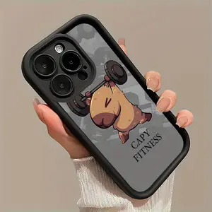 Thickened Shockproof Phone Case with a Black Capybara Pattern for Iphone, Compatible with Various Apple Iphone Models Including 16, 11, 12, 13, 14, And Their Pro Versions.