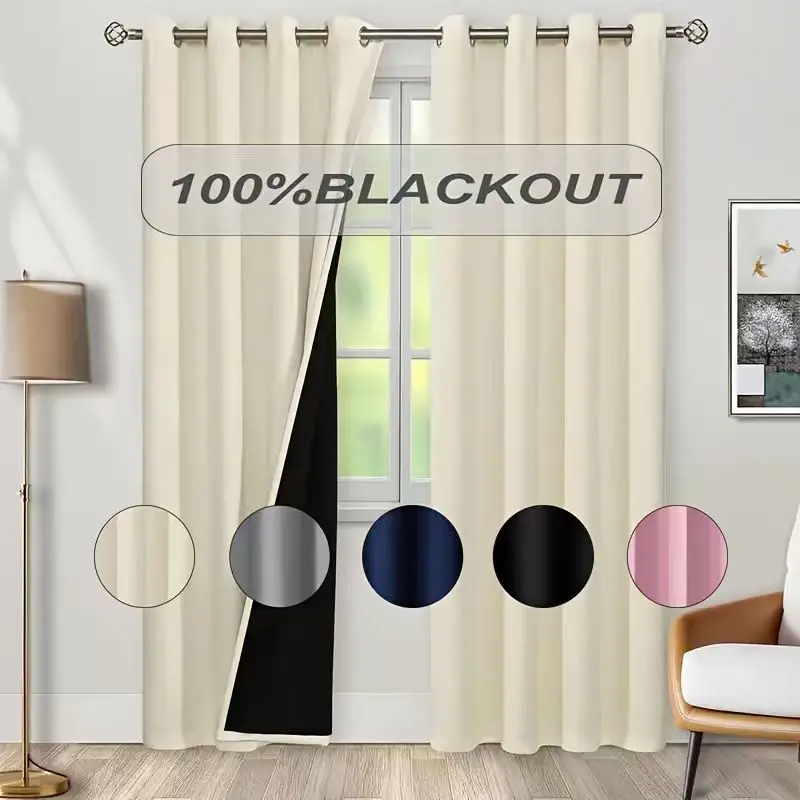 2pc Piece 100% Blackout Privacy Grommet Curtains with Hole Hanging Method, Sun Protection, Privacy Protection, Insulation Noise Reduction, Suitable for Bedroom Living Room Dining Room, Blackout Window Cover