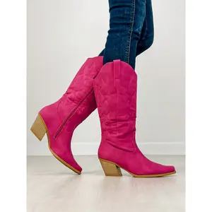 Nubuck Leather Western Boots in Fuchsia