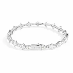 ICEOMG Luxury 6.5mm Flower Tennis Bracelet for Women Iced Out Micro Pave CZ Diamond 18K Gold Plated Sparkling Star Link Chain Bracelet for Stacking or Solo Wear Elegant Jewelry Anniversary Birthday Christmas Gifts for Her Trendy Accessories