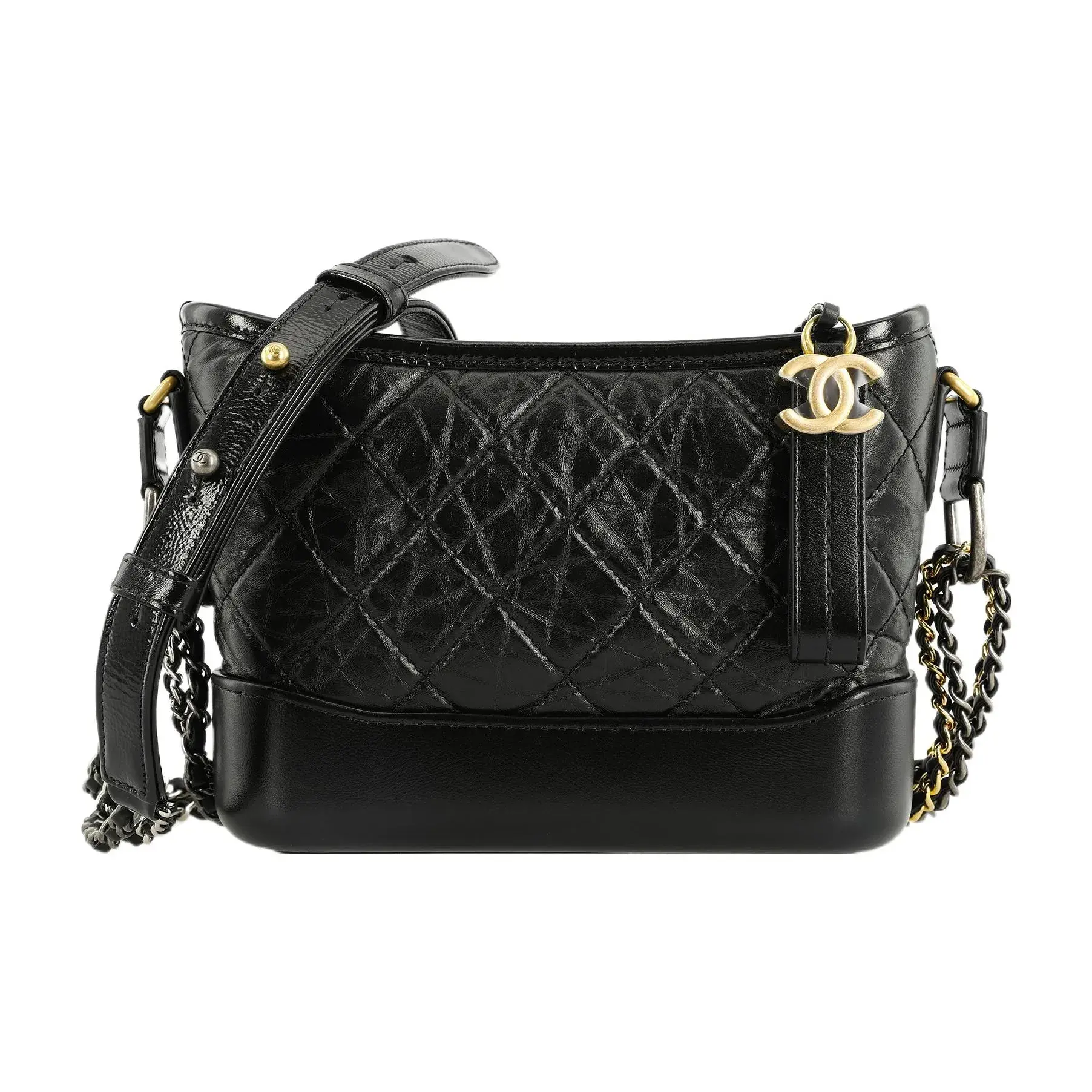 Pre-owned CHANEL Calfskin Shoulder Bags Gabrielle Medium Black Aged Two Tone Chain Hobo Bag