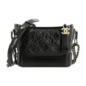 Pre-owned CHANEL Calfskin Shoulder Bags Gabrielle Medium Black Aged Two Tone Chain Hobo Bag