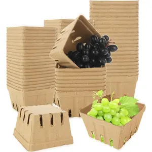 100 Pack  Pulp Fiber Berry Basket, Strawberry Baskets Molded Berry Basket Farmers Market Produce Baskets Container for Strawberry Blueberry Raspberry Vegetable