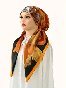 Women's Elegant Floral Print Ready-To-Wear Hijab, Breathable Beachwear, Muslim Fashion Daily, Satin Silk Instant Hijab