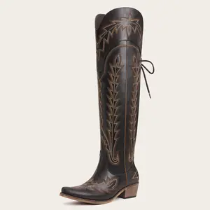 Embroidered Cowgirl Boots Over the Knee Chunky Heels Western Fashion Thigh High for Women Stylish Durable Construction