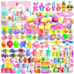 200PCS Pre-Filled Easter Egg Toys Set with 100 Pastel Eggs, Mini Toys & Stickers, Easter Basket Stuffers, Party Favors & Easter Gift for Kids