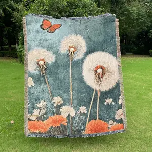 The dandelions in the wind Pattern Design Bohemian Bed Blanket - Yarn Thick Breathable with Tassels for Home Decor Sheet Living Shawl Tapestry Yoga Couch Sofa Chair Tablecloth Garden Office Travel Outdoor Camping Picnic Not Printed No Faded No Pilling
